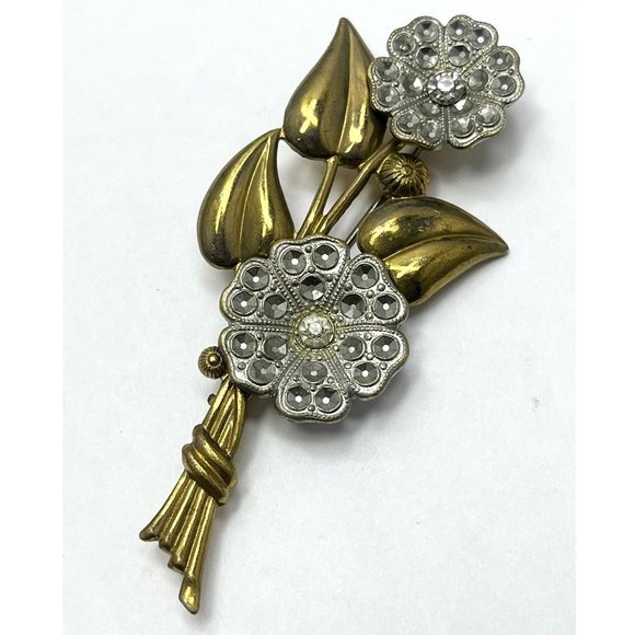 Vintage Gold Silver Flower Brooch Pin